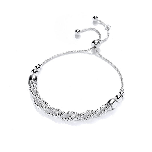 Silver Twisted Helix Bead Popcorn Adjustable Slider Bracelet - GVB518