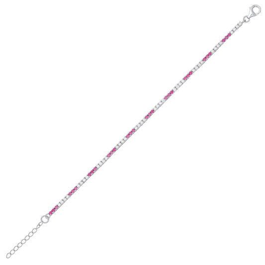Silver Red CZ Eternity Stripes Tennis Bracelet 2mm 8.25" - GVB521RU