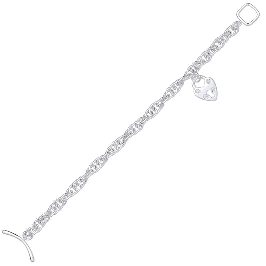 Silver Prince of Wales Heart Padlock T-Bar Toggle Bracelet 7.5" - GVB524