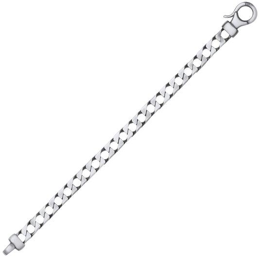 Mens 925 Silver Brushed Square Curb Chain Bracelet 8mm 8.5 inch - GVB527