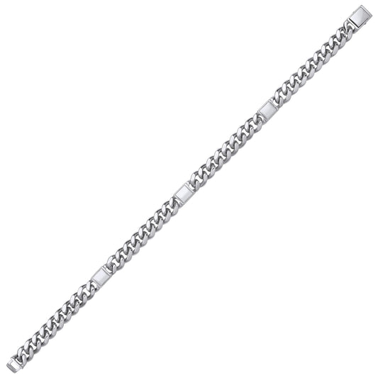 Mens Silver Square ID Bar Cuban Curb Link Chain Bracelet 8mm 8.5" - GVB528