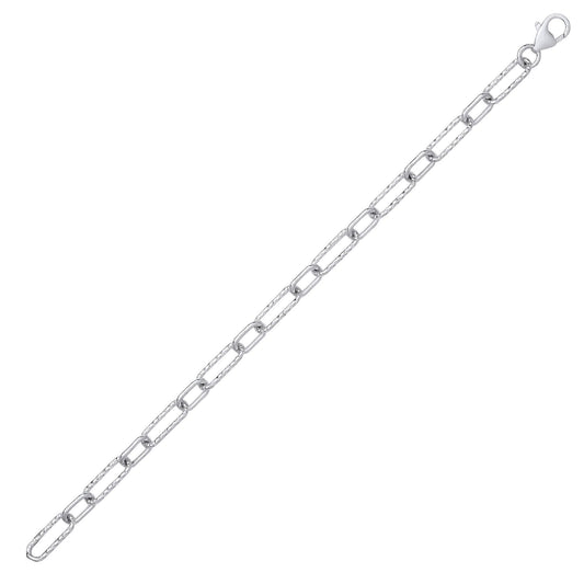 Silver Hammered Oval Pill Paper Clip Chain Bracelet 5mm 7.5 inch - GVB530