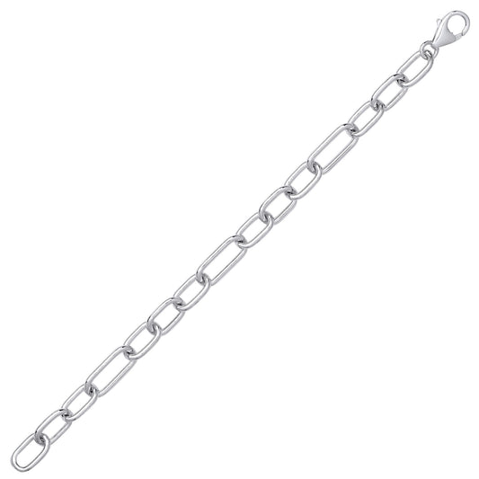 Silver Chunky Oval Pill Paper Clip Chain Bracelet 8mm 7.5 inch - GVB534