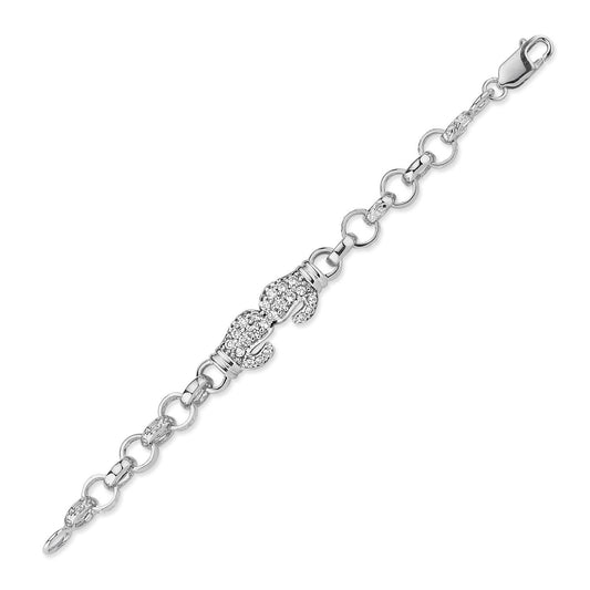 Kids Silver CZ Gloves Boxing Engraved Belcher Charm Bracelet 7mm - GVB541