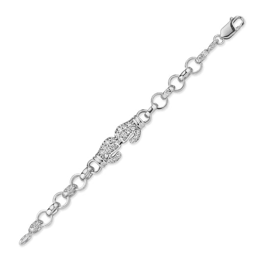 Kids Silver CZ Gloves Boxing Engraved Belcher Charm Bracelet 7mm - GVB541