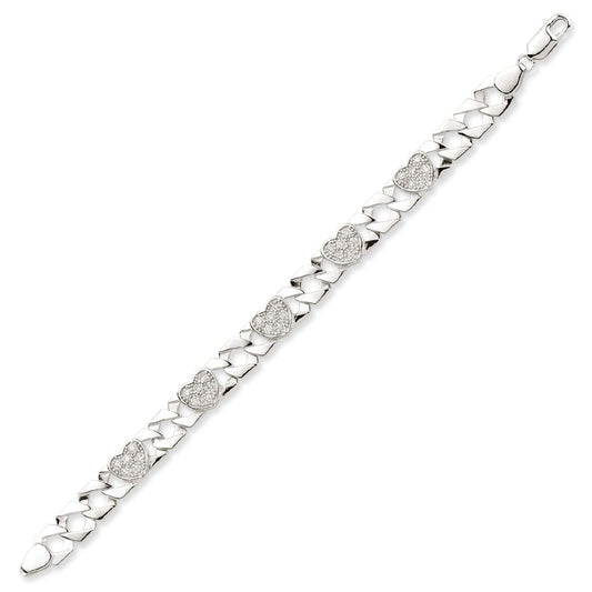 Kids Silver CZ Love Heart Hexagon Curb Chain Bracelet 7mm 6" - GVB542