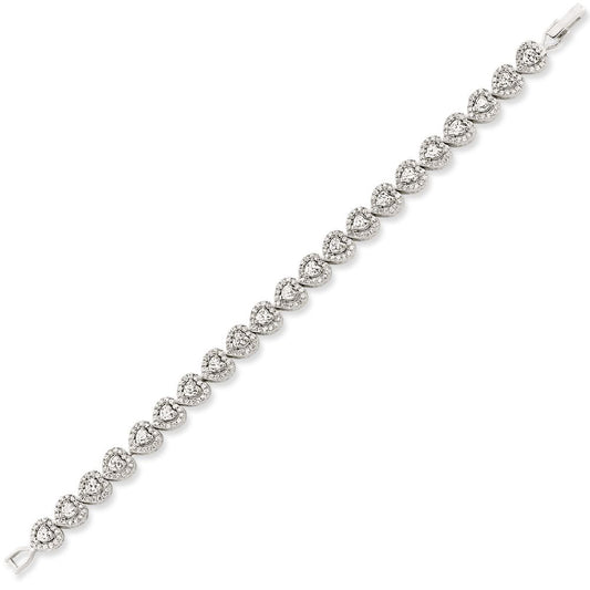925 Silver Heart CZ Halo Love Hearts Tennis Bracelet 8mm 7 inch - GVB548