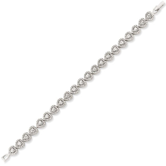925 Silver Heart CZ Halo Love Hearts Tennis Bracelet 8mm 7 inch - GVB548