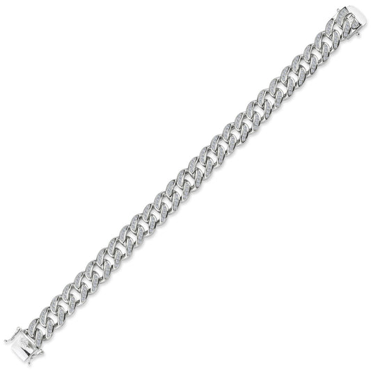 Mens Silver CZ Iced Encrusted Cuban Curb Chain Bracelet 11mm 8.5" - GVB550