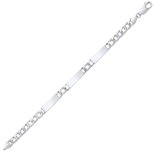 Silver Triple Bar Hexagon Patterned Curb ID Bracelet 6mm 7.75" - GVB552