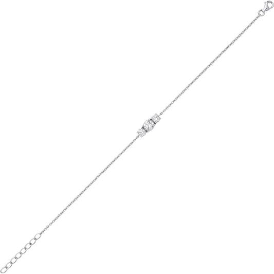 925 Silver CZ Graduated Trilogy Rolo Charm Bracelet 7 + 1 inch - GVB566