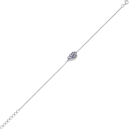 Silver CZ Blue Enamel Angel Dove Wing Rolo Charm Bracelet 7 + 1" - GVB569