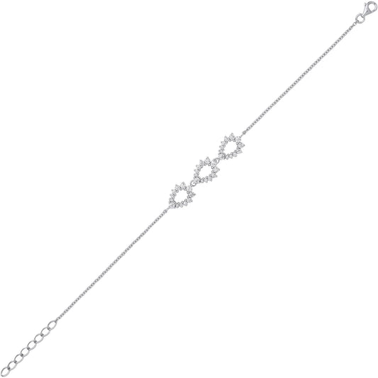 Silver CZ Triple Fizzy Avocado Cluster Rolo Charm Bracelet 8.25" - GVB570