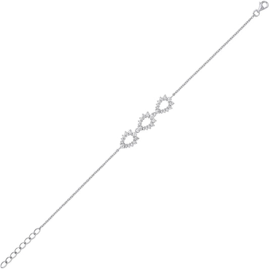 Silver CZ Triple Fizzy Avocado Cluster Rolo Charm Bracelet 8.25" - GVB570
