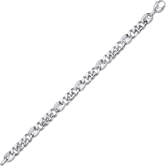 Mens Silver Coffe Bean Curb 3+1 4+1 Chain Bracelet 9mm 8.5 inch - GVB573