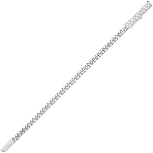 Mens Silver Rectangular Bar Buckle Curb Chain Bracelet 6mm 8.5" - GVB574