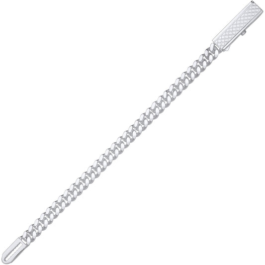 Mens Silver Rectangular Bar Buckle Curb Chain Bracelet 9mm 8.5" - GVB575
