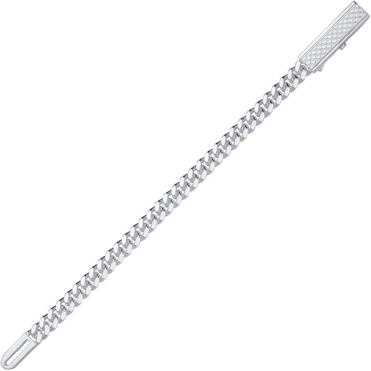 Mens Silver Rectangular Bar Buckle Curb Chain Bracelet 9mm 8.5" - GVB576