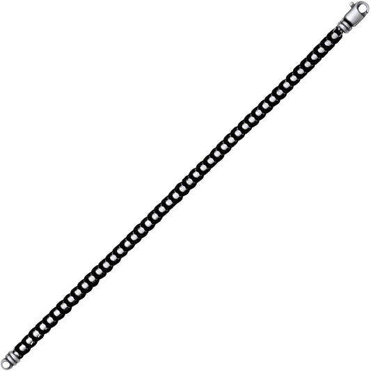 Mens Sterling Silver Leather Plaited Chain Bracelet 6mm 8.5 inch - GVB577