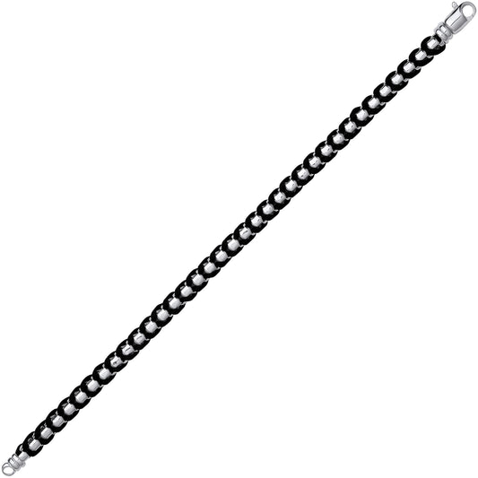Mens Sterling Silver Leather Plaited Chain Bracelet 7mm 8.5 inch - GVB578