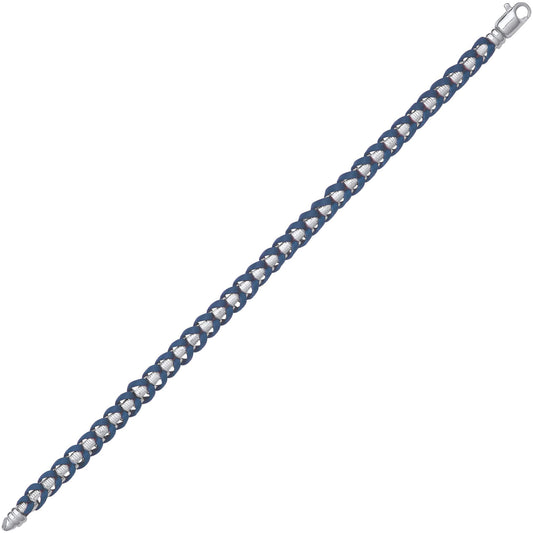 Mens Sterling Silver Leather Plaited Chain Bracelet 7mm 8.5 inch - GVB579