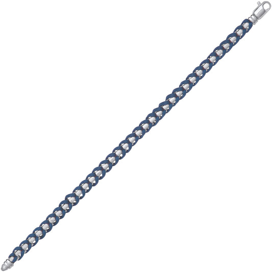Mens Sterling Silver Leather Plaited Chain Bracelet 7mm 8.5 inch - GVB579