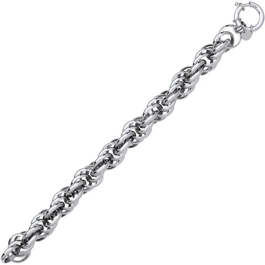 Silver Chunky Twisted Rope Prince of Wales Chain Bracelet 13mm 8" - GVB581