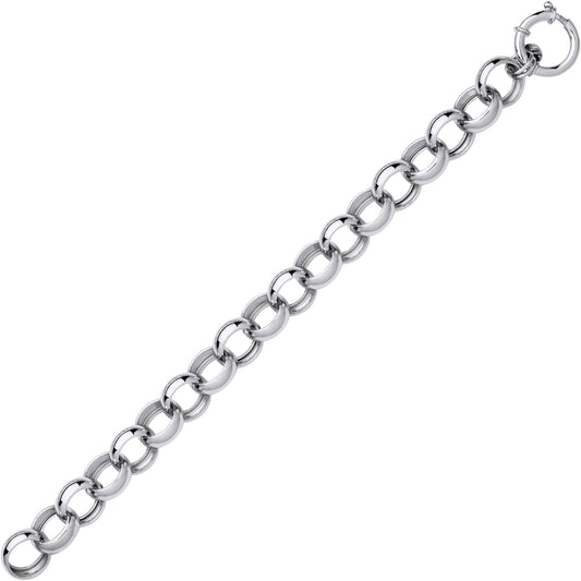 925 Silver Chunky Round Link Belcher Chain Bracelet 15mm 8.5 inch - GVB582