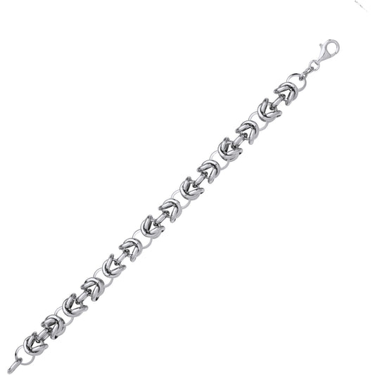925 Silver Rounded 3D Square Byzantine Chain Bracelet 9mm 8 inch - GVB585