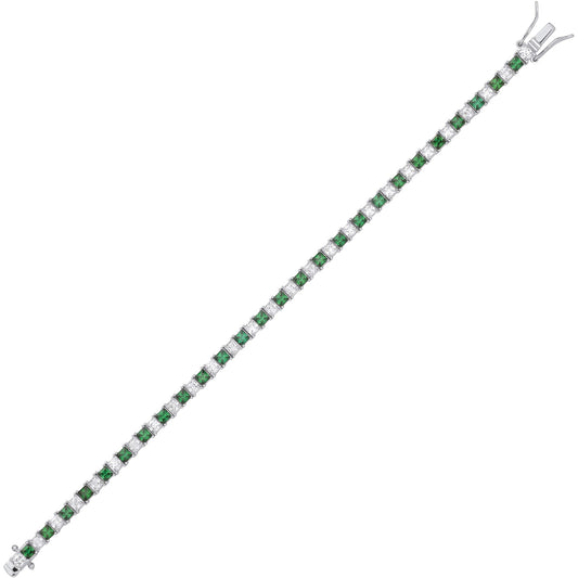 Silver Green Princess CZ Eternity Tennis Bracelet 3mm 7" - GVB586EM