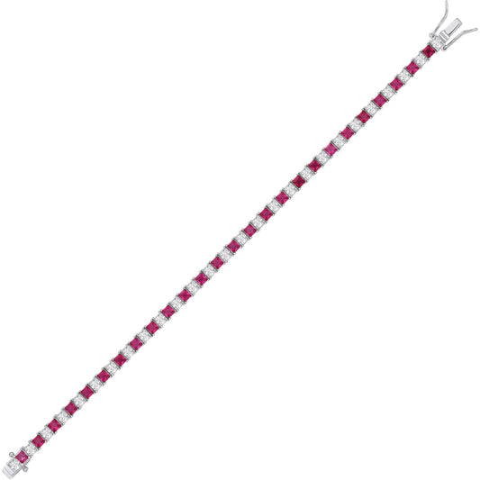 Silver Red Princess CZ Eternity Tennis Bracelet 3mm 7" - GVB586RU