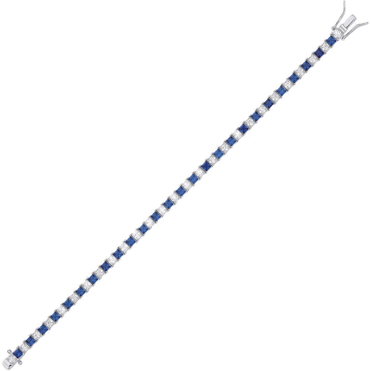 Silver Blue Princess CZ Eternity Tennis Bracelet 3mm 7" - GVB586SAP
