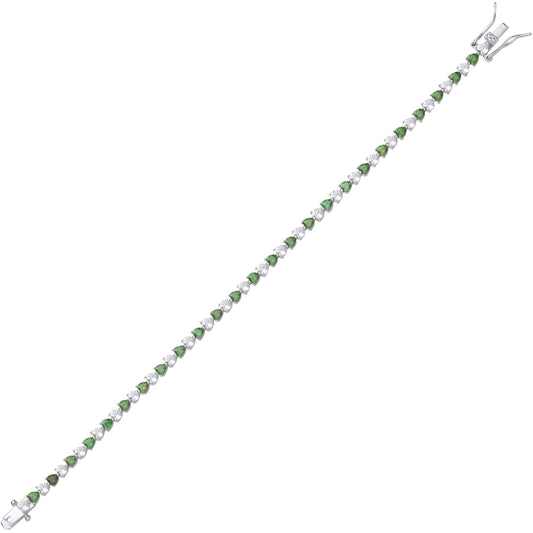 Silver Green Heart CZ Eternity Tennis Bracelet 3mm 7.5" - GVB587EM