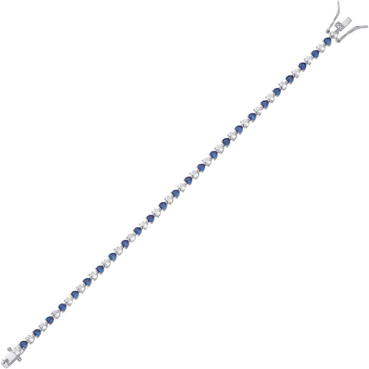 Silver Blue Heart CZ Eternity Tennis Bracelet 3mm 7.5" - GVB587SAP