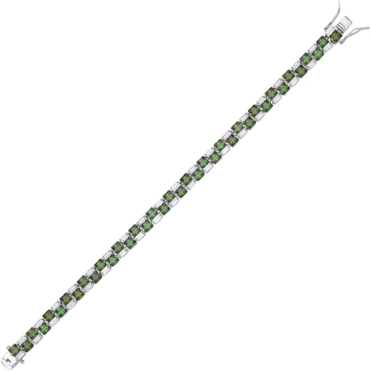 Silver Green Princess CZ Offset Up Down Tennis Bracelet 6mm 7" - GVB588