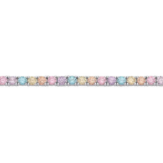 Silver Pink Blue Peach CZ Pastel Rainbow Tennis Bracelet 7.5" - GVB589