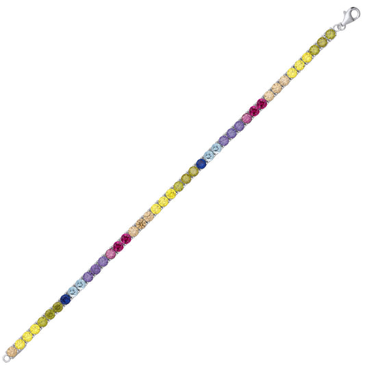 Silver Rainbow CZ Alternating Rainbow Tennis Bracelet 4mm 7.5" - GVB590