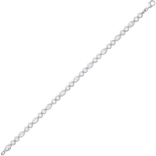 Silver CZ Bezel Pebble Peapod Tennis Bracelet 4mm 7.25" - GVB592