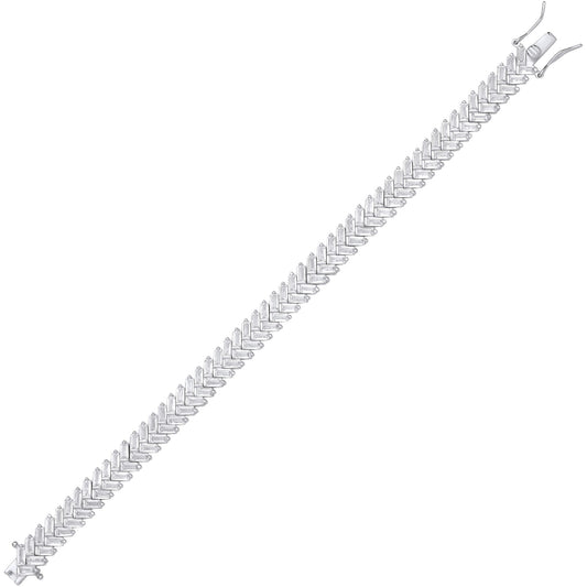 Silver Baguette CZ Herringbone Cluster Tennis Bracelet 8mm 7 inch - GVB594