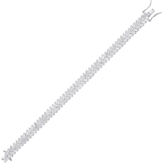 Silver Baguette CZ Herringbone Cluster Tennis Bracelet 8mm 7 inch - GVB594