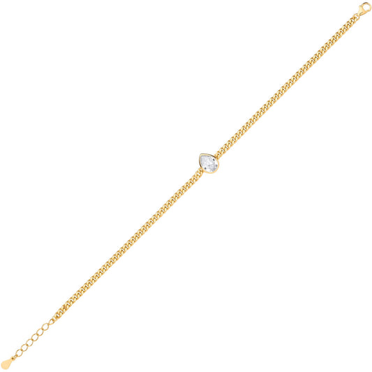 Gilded Silver Pear CZ Bezel Curb Chain Bracelet 3mm 8.5" - GVB599G