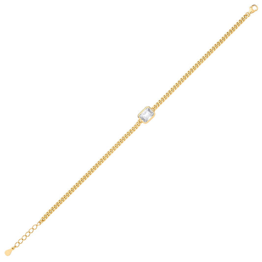 Gilded Silver Radiant CZ Bezel Curb Chain Bracelet 3mm 8.5" - GVB601G