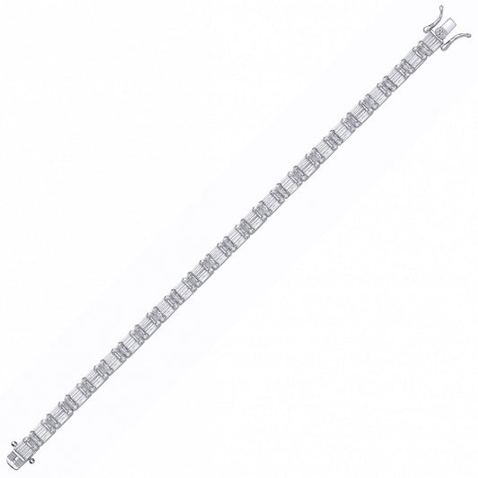 Silver Baguette CZ Art Deco Penta Cluster Tennis Bracelet - GVB607