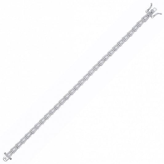 Silver Baguette CZ Art Deco Trapezium Halo Tennis Bracelet - GVB608