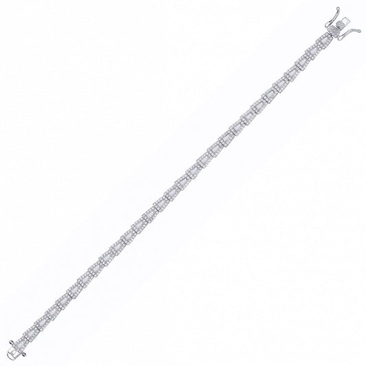 Silver Baguette CZ Art Deco Trapezium Halo Tennis Bracelet - GVB608