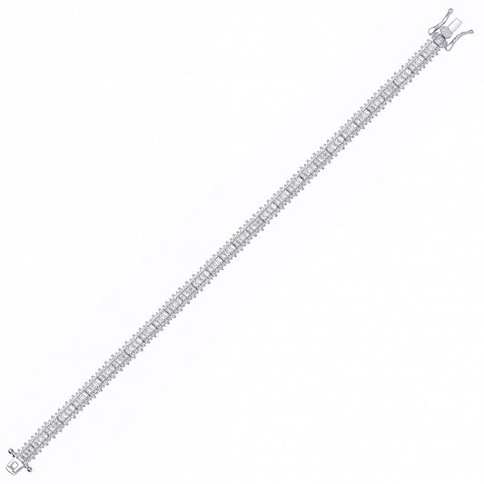 Silver Baguette CZ Fizzy Row Tennis Bracelet - GVB609