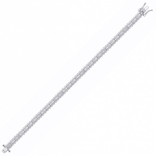 Silver Baguette CZ Fizzy Row Tennis Bracelet - GVB609