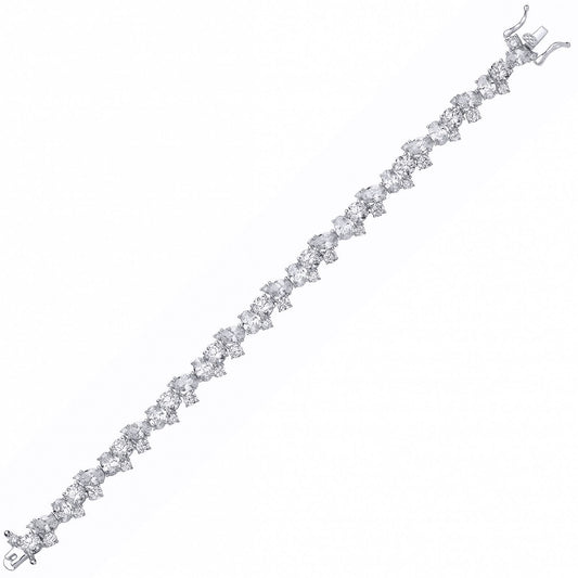 Silver Oval CZ Messy Dazzling Cluster Tennis Bracelet - GVB611