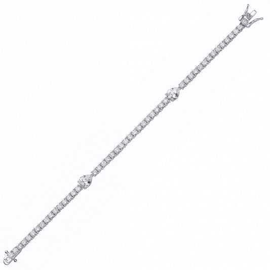 Silver Pear CZ Solitaire Centrepiece Tennis Bracelet - GVB612