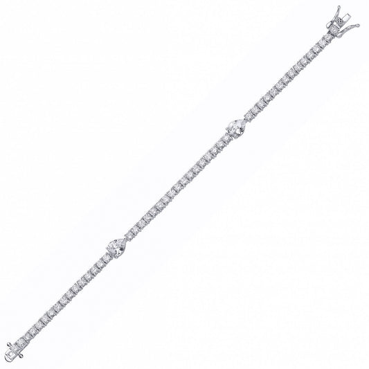 Silver Pear CZ Solitaire Centrepiece Tennis Bracelet - GVB612